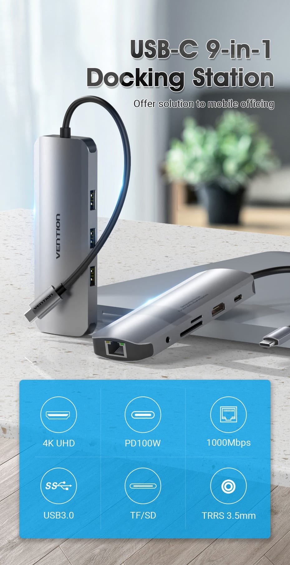 Vention TOLHB Multifunction USB-C(9 in 1) to Docking stations