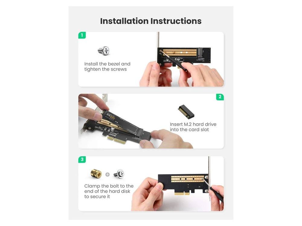 Ugreen CM302  70503 M.2 NVME to PCI-E 3.0×4 Express Card Adapter – Support 2230 2242 2260 2280 M.2 SSD