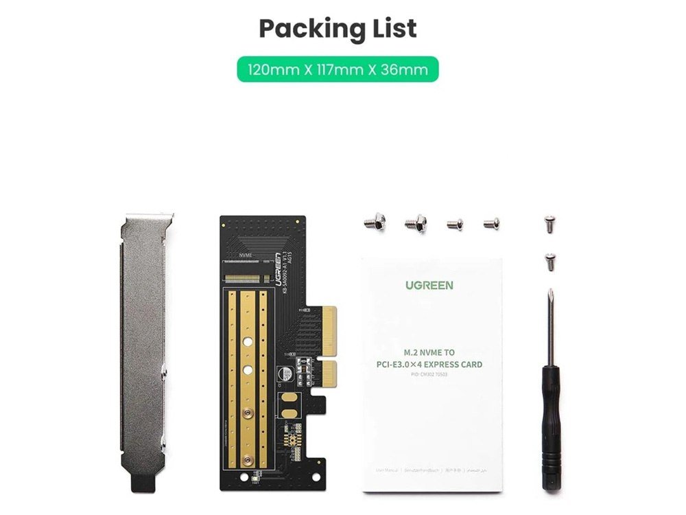 Ugreen CM302  70503 M.2 NVME to PCI-E 3.0×4 Express Card Adapter – Support 2230 2242 2260 2280 M.2 SSD