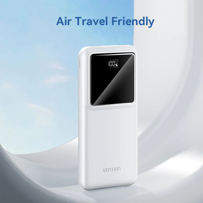 Vention 10000mAh Power Bank (Micro-USB + USB-C + USB-A + USB-A) 22.5W White LED Display Type
