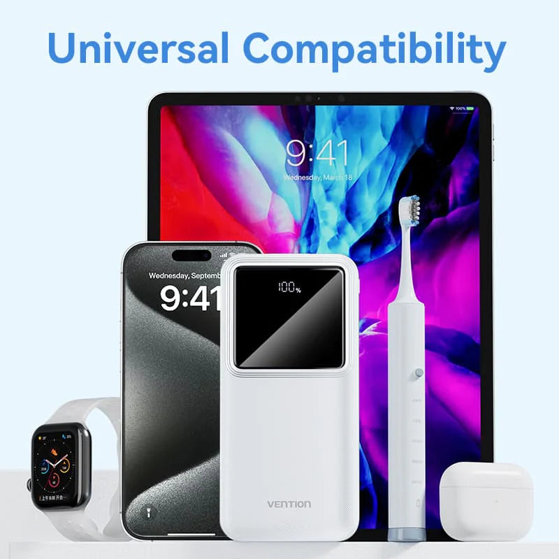 Vention 10000mAh Power Bank (Micro-USB + USB-C + USB-A + USB-A) 22.5W Black LED Display Type