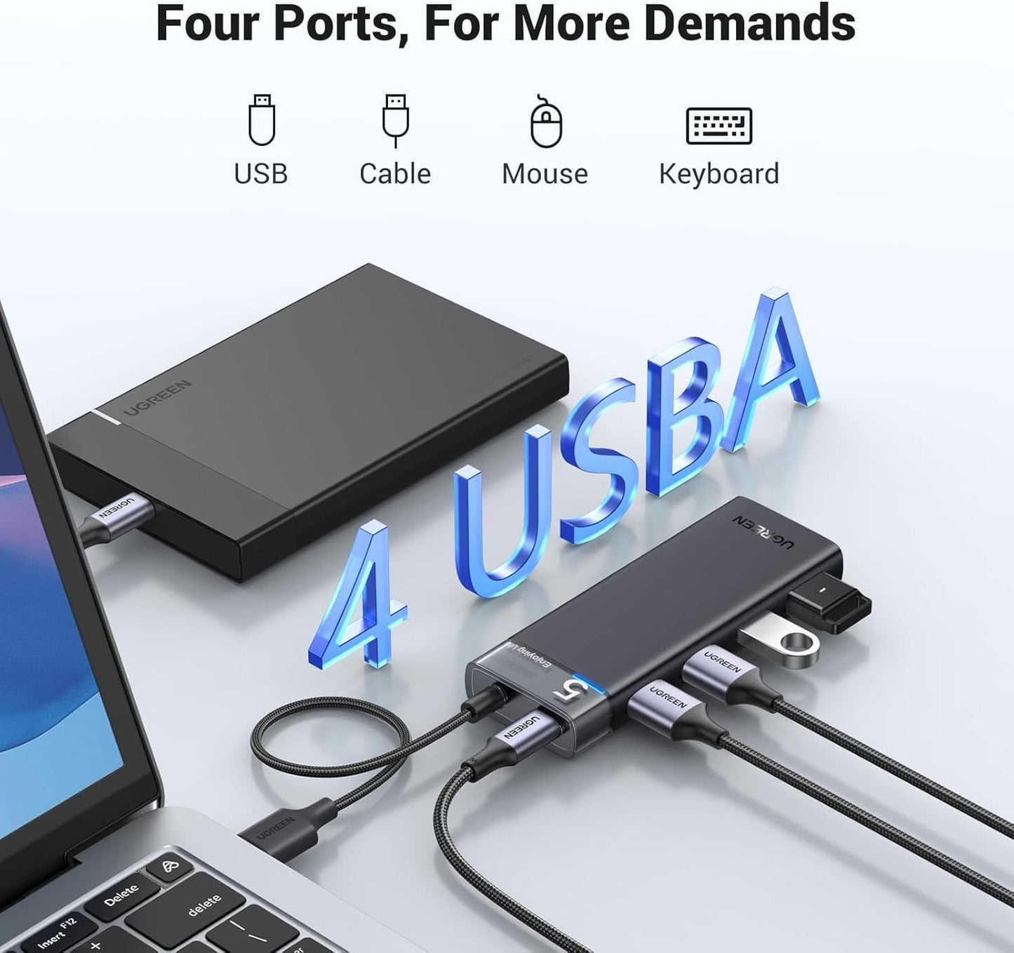 UGREEN 15548 4-Port USB 3.0 HUB with USB C Power Supply