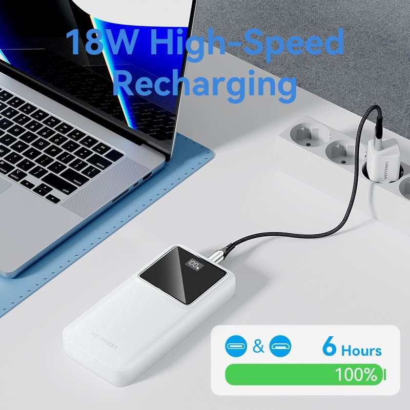 Vention 20000mAh Power Bank (Micro-USB + USB-C + USB-A + USB-A) 22.5W White-FHLW0