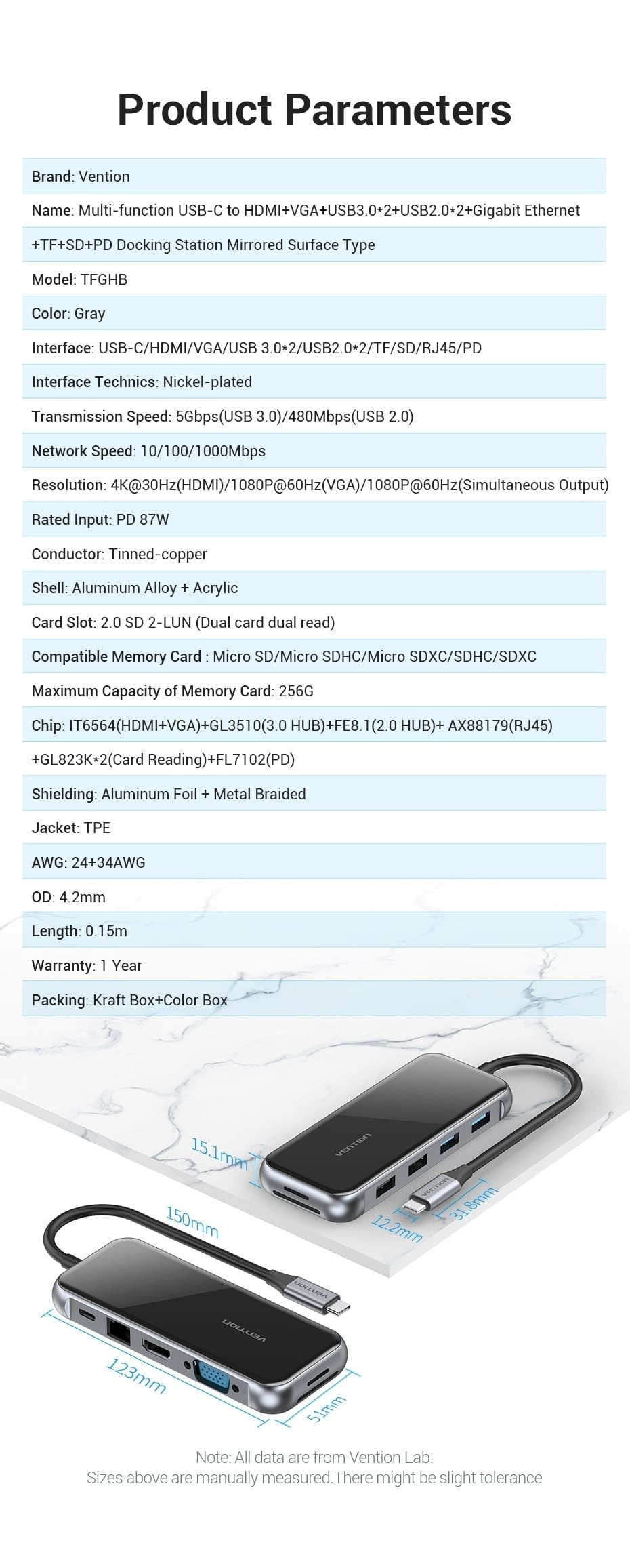 Vention TFGHB Multi-Function USB-C (10 in 1) PD Docking Station