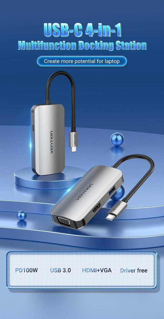 Vention TOAHB USB C (4 in 1) To HDMI/VGA/USB3.0/ Docking Station