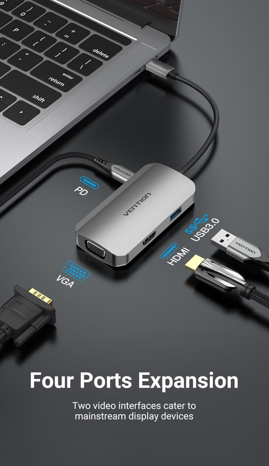 Vention TOAHB USB C (4 in 1) To HDMI/VGA/USB3.0/ Docking Station
