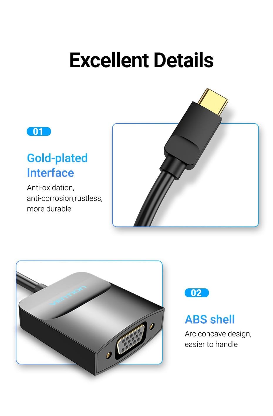 Vention TDDBB Type-C To VGA Adapter 0.15M Black ABS Type (Black)