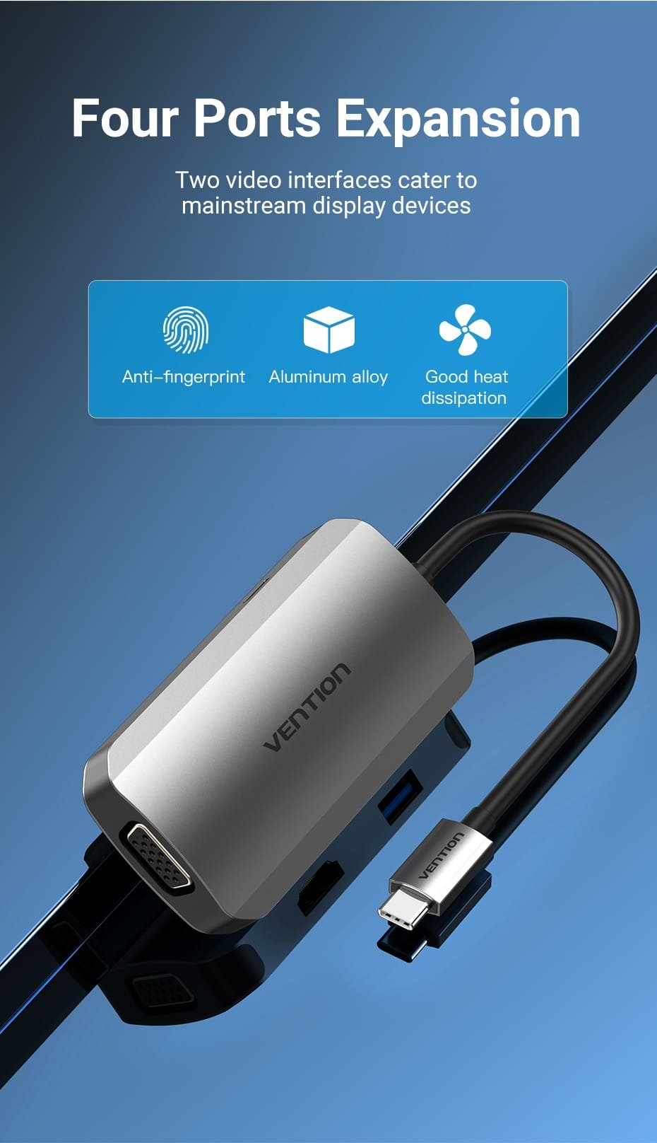 Vention TOAHB USB C (4 in 1) To HDMI/VGA/USB3.0/ Docking Station