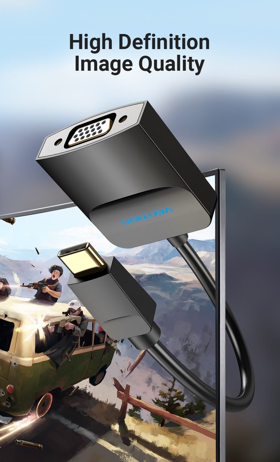 Vention TDDBB Type-C To VGA Adapter 0.15M Black ABS Type (Black)