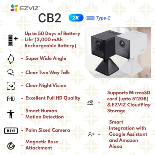 EZVIZ CB2 WiFi Home Camera – 50 DAYS Backup Battery