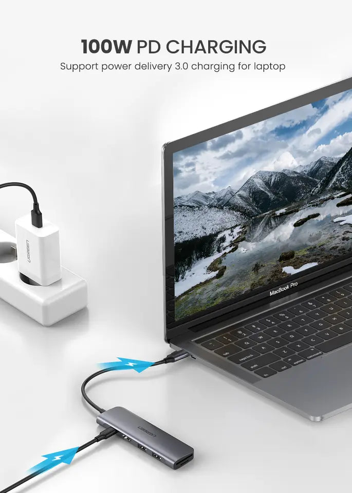 UGREEN CM136 70495 USB C to HDMI, 100W Power Delivery, 3 x USB 3.0 Data Ports 5 in 1 Docking Station