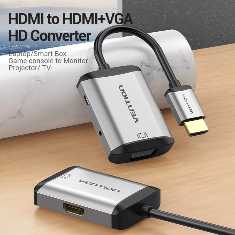 HDMI to HDMI+VGA Converter 0.15 meter Gray Metal Type