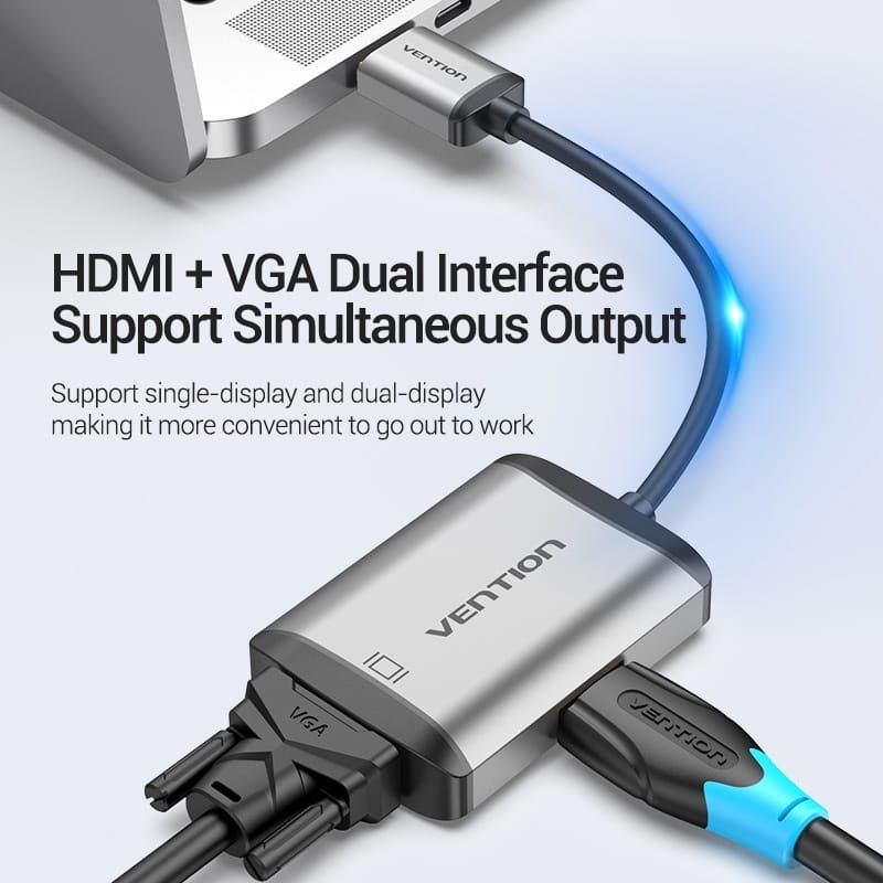 HDMI to HDMI+VGA Converter 0.15 meter Gray Metal Type