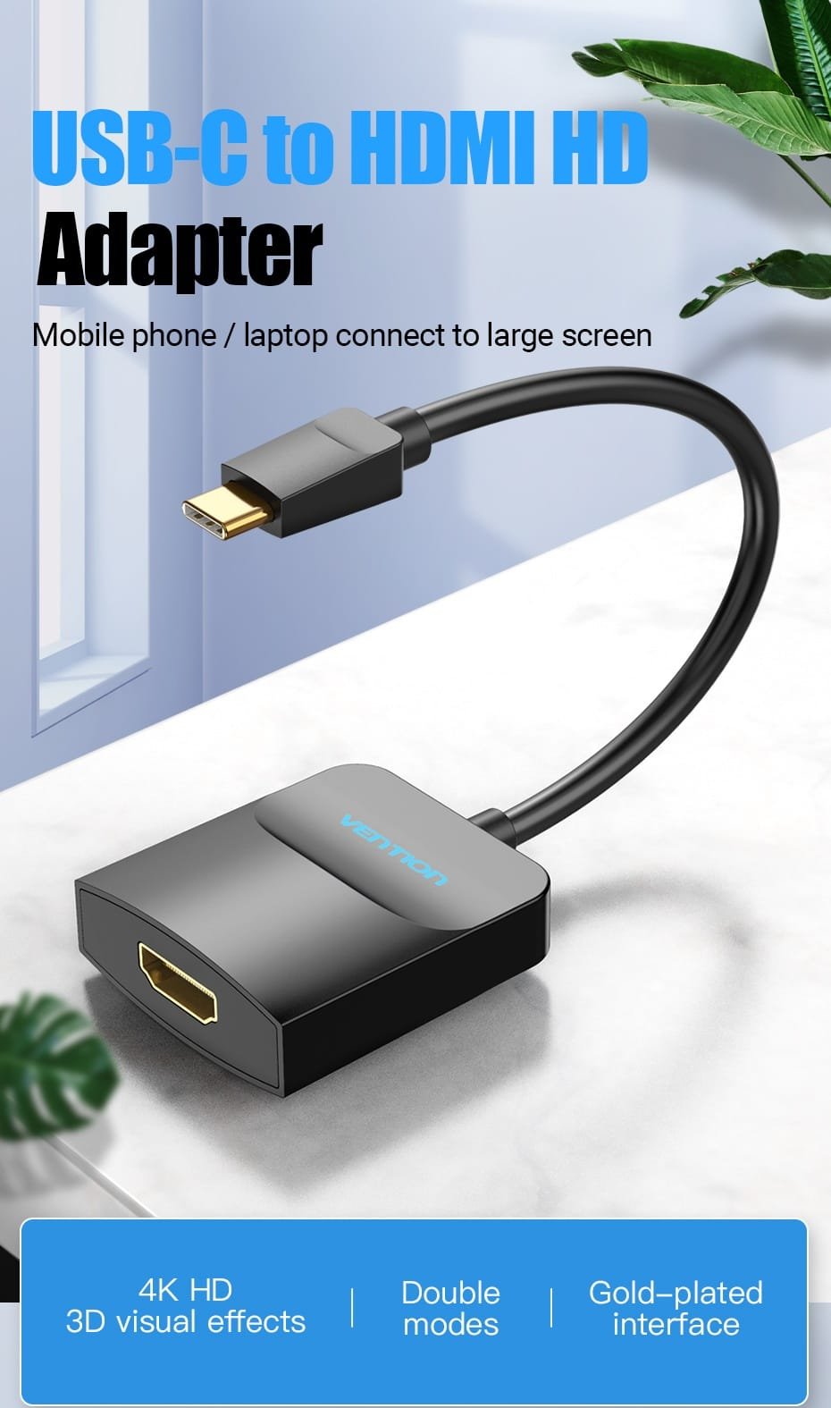 Vention TDCBB Type-C To HDMI Adapter 0.15M Black ABS Type