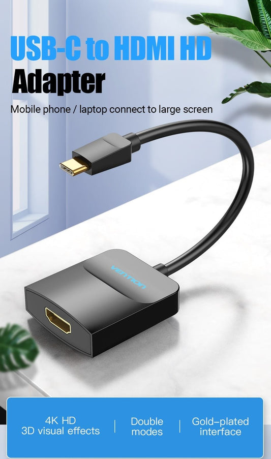 Vention TDCBB Type-C To HDMI Adapter 0.15M Black ABS Type