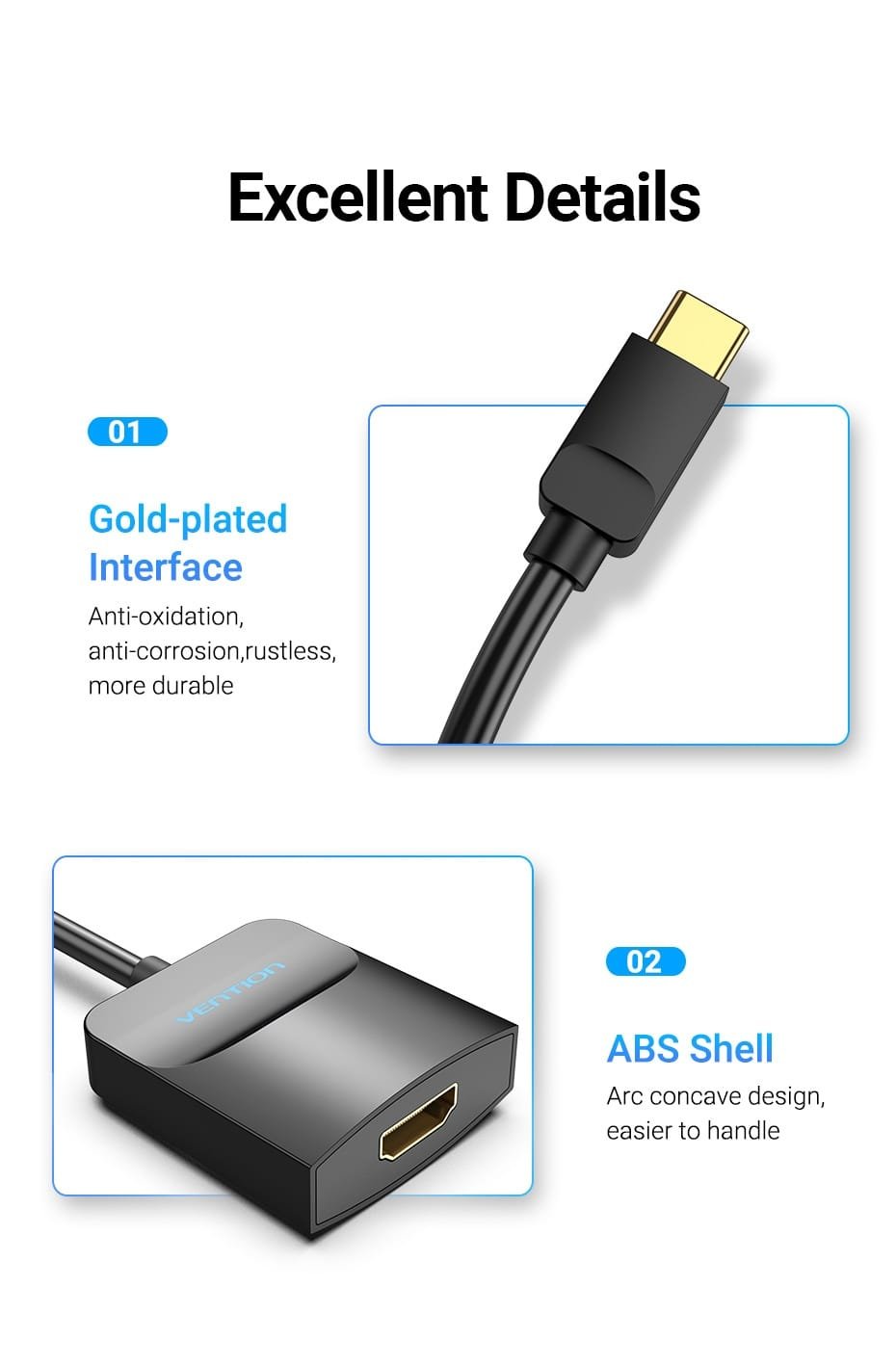 Vention TDCBB Type-C To HDMI Adapter 0.15M Black ABS Type