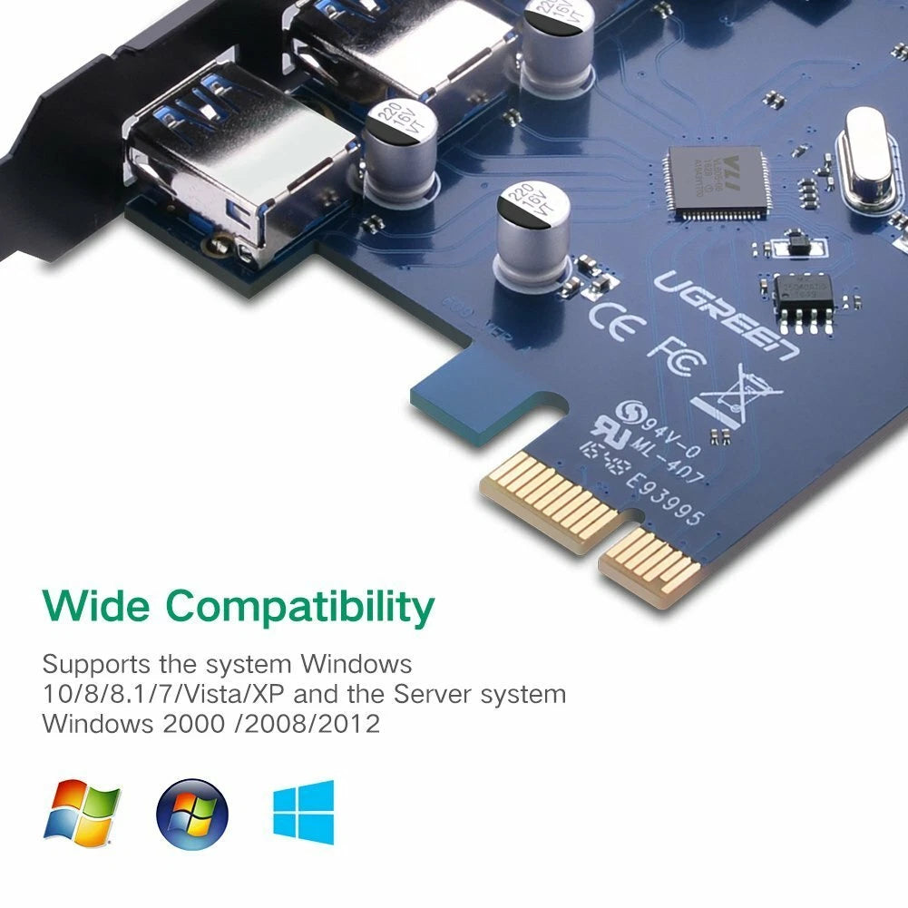 UGREEN PCI Express 3-Port USB 3.0 Card Gibabit Lan Adapter Converter For Desktop PC