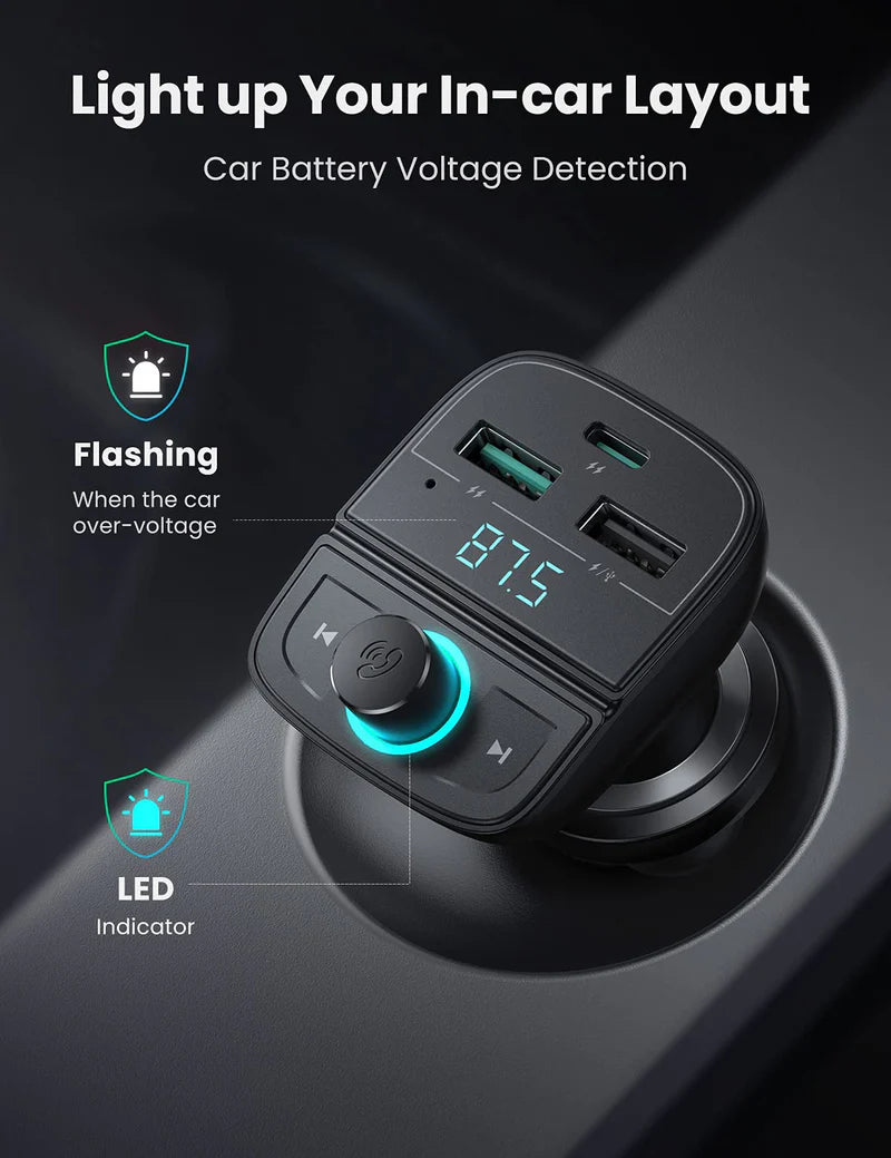 UGREEN Car Bluetooth Adapter - Bluetooth FM Transmitter for Car PD/QC 3.0 Car Charger CD229 80910